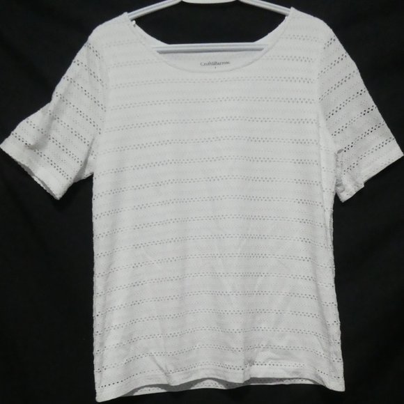 CROFT AND BARROW | large| Lined Perforated White Short Sleeve Knit Shirt | NWOT - Picture 1 of 13